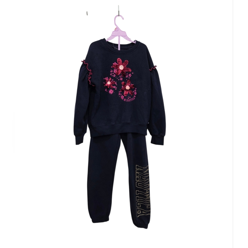 Nautica Blue Sweatshirt and Pants Set with Pink Floral Design Sz 10/12